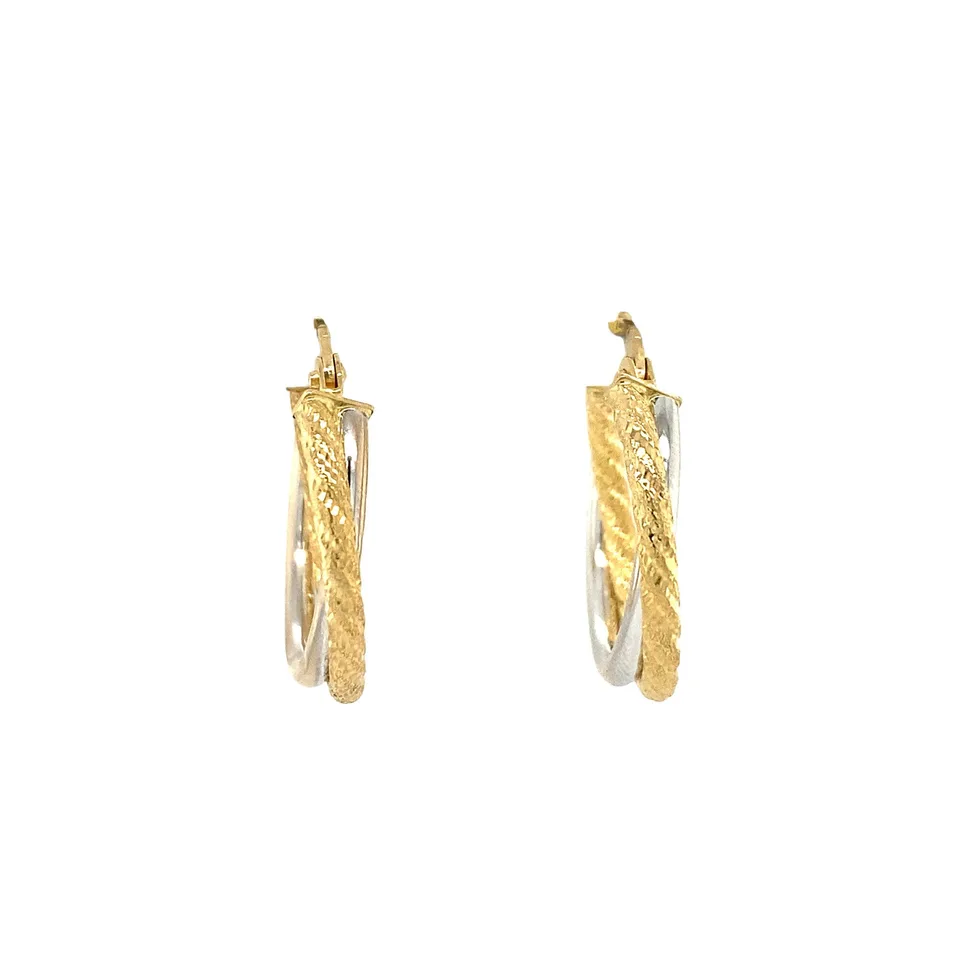 Vintage Two Tone 18K Gold Hoop Earrings