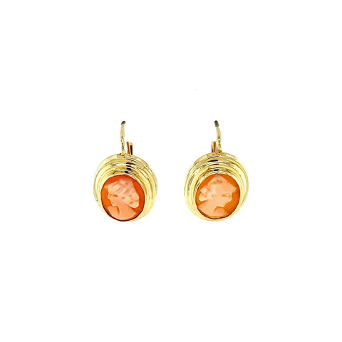 Vintage 14K Gold Drop Earrings with Cameo