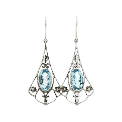 Vintage Sterling Silver Drop Earrings with Blue Topaz
