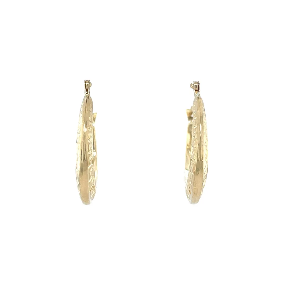 Vintage 14K Gold Meander Hoop Earrings