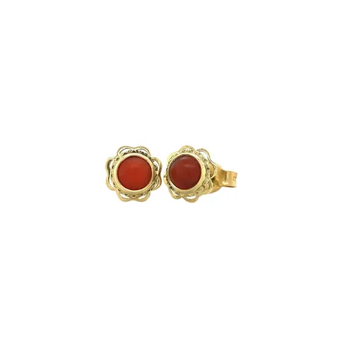 Vintage 14K Gold Stud Earrings with Red Coral