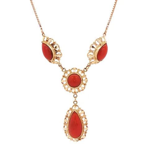 Vintage 14K Gold Necklace with Red Coral
