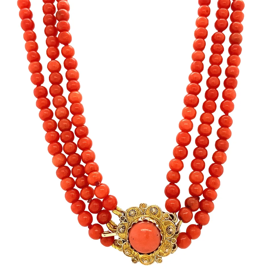 Vintage Red Coral Necklace with 14K Gold Clasp
