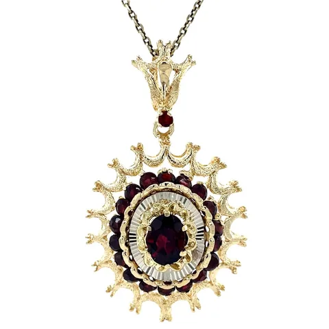Vintage 14K Gold Cluster Pendant with Garnet
