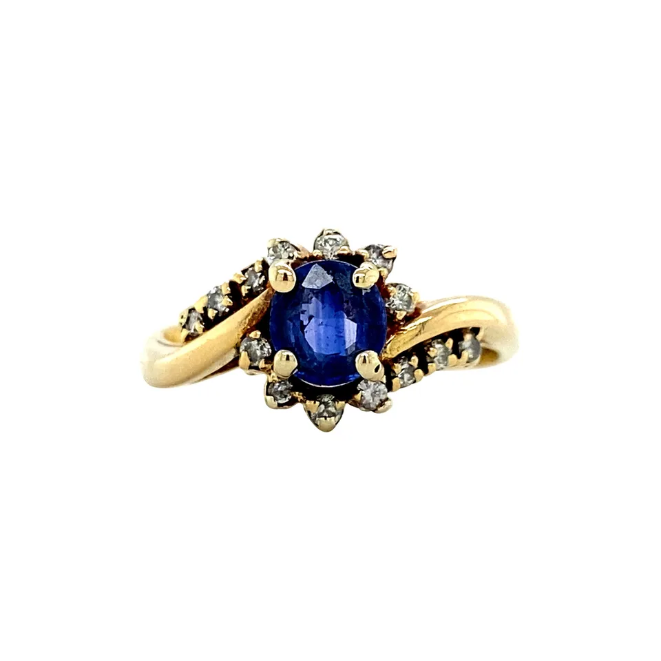 Vintage 18K Gold Ring with Sapphire and Diamond