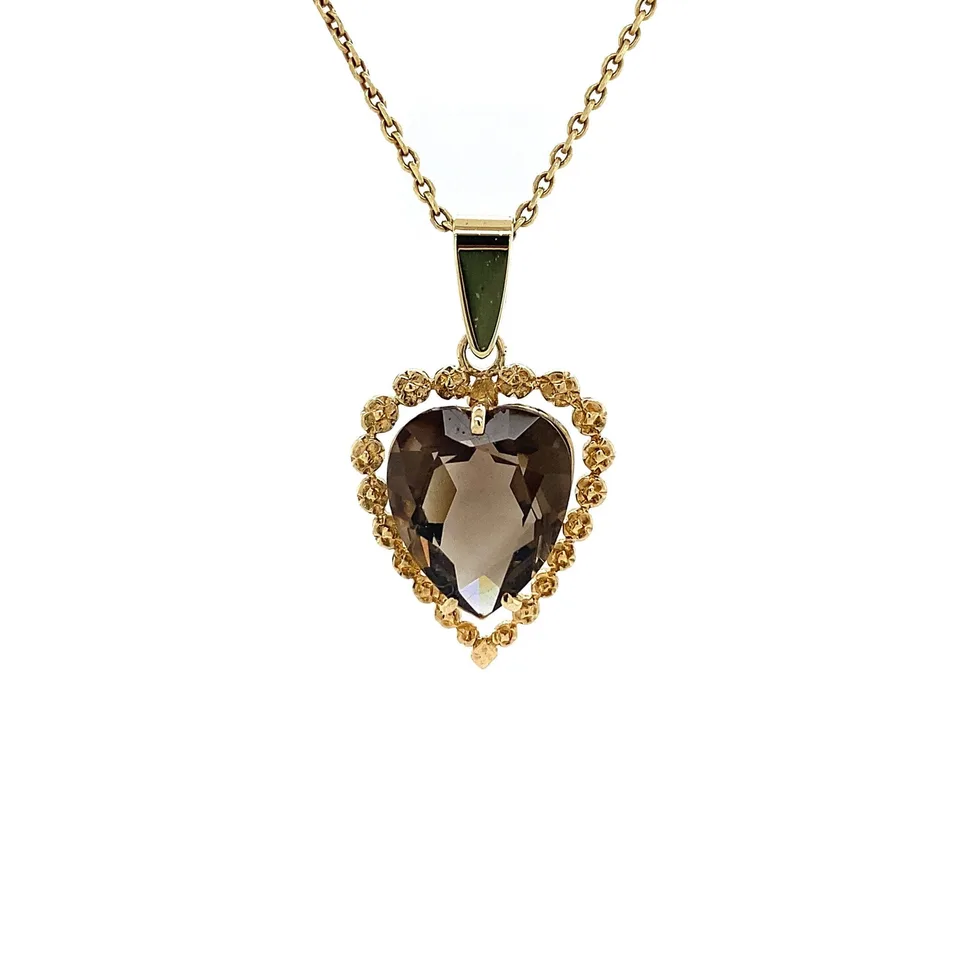 Vintage Hartjeshanger with Smoky Topaz 9K Gold Pendant