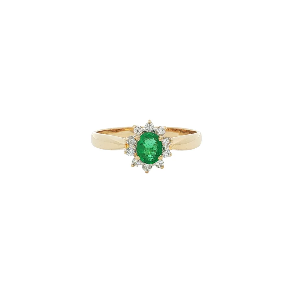 Vintage 18K Gold Cluster Ring with Emerald and Diamond