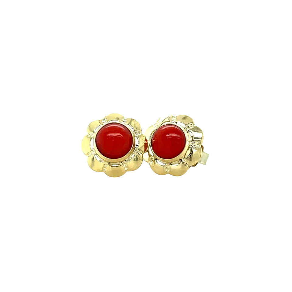 Vintage 14K Gold Stud Earrings with Red Coral
