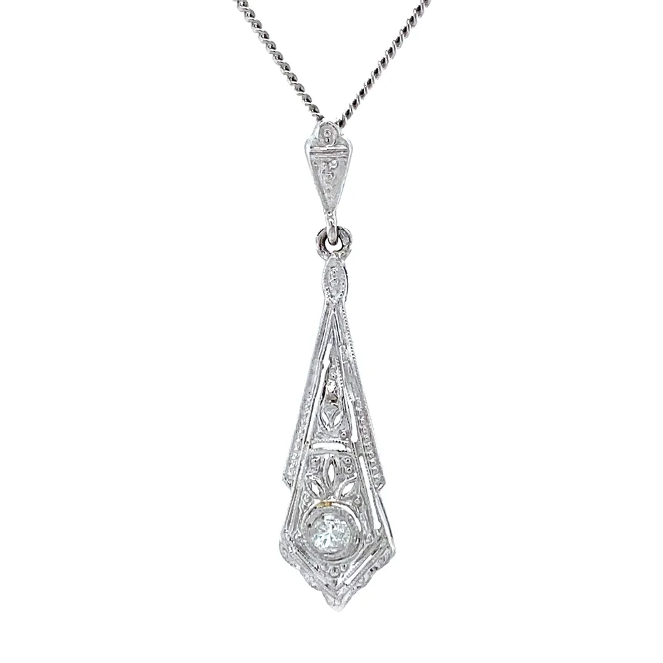 Vintage 14K White Gold Pendant with Diamond