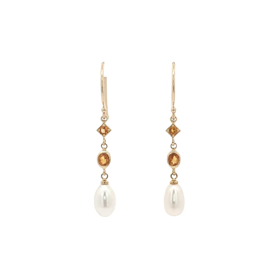 Vintage 14K Gold Earrings with Citrine and Pearl