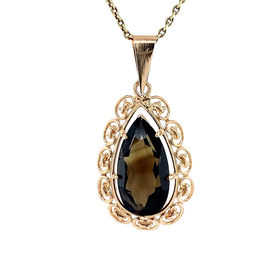 Vintage 14K Gold Pendant with Smoky Topaz