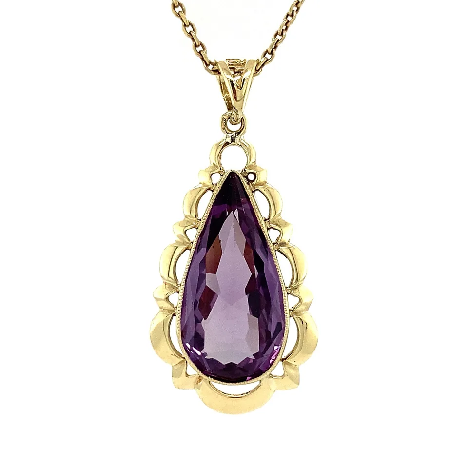 Vintage 14K Gold Pendant with Paarse Sapphire