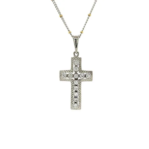 Vintage 14K White Gold Cross with Diamond Pendant