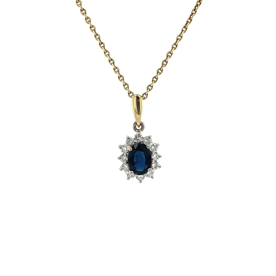 Vintage 14K Two Tone Gold Cluster Pendant with Diamond and Sapphire