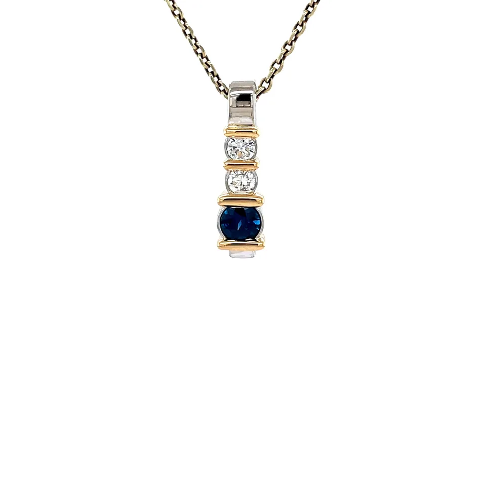 Vintage 14K White Gold Pendant with Sapphire and Diamond