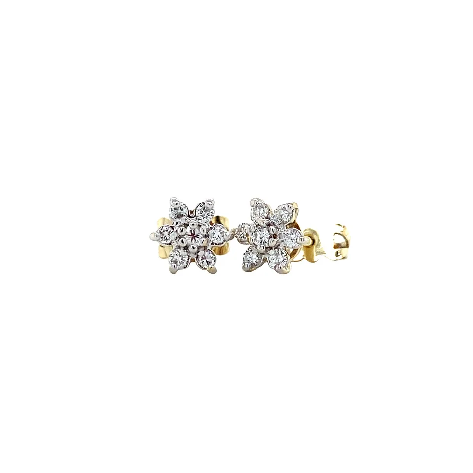 Vintage 14K Gold Cluster Stud Earrings with Diamond