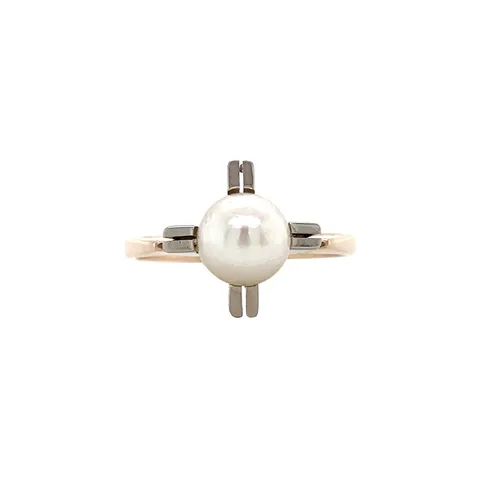 Vintage 14K Two Tone Gold Ring with Pearl