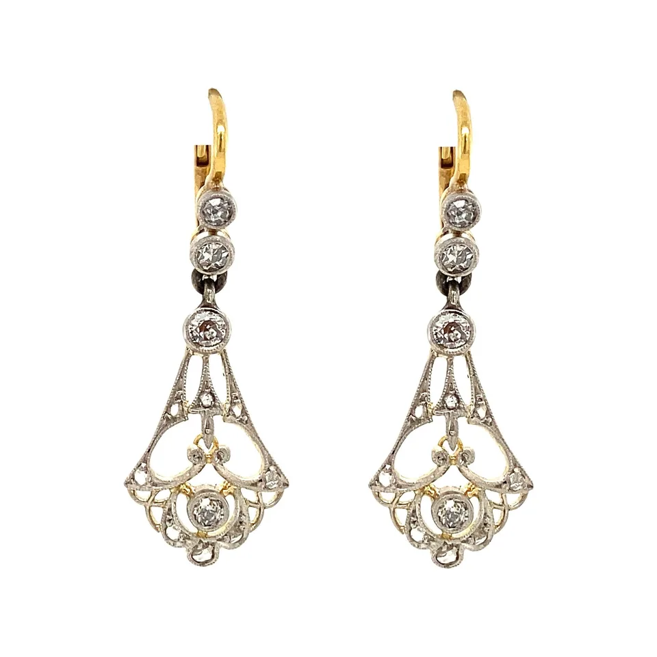 Vintage 14K Gold Drop Earrings with Diamond