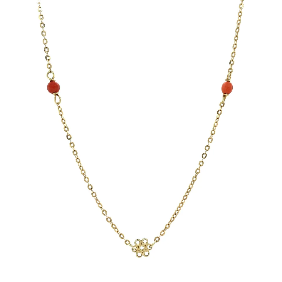 Vintage 14K Gold Fancy Necklace with Red Coral 40 cm