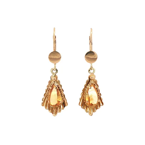 Vintage 18K Gold Drop Earrings with Citrine