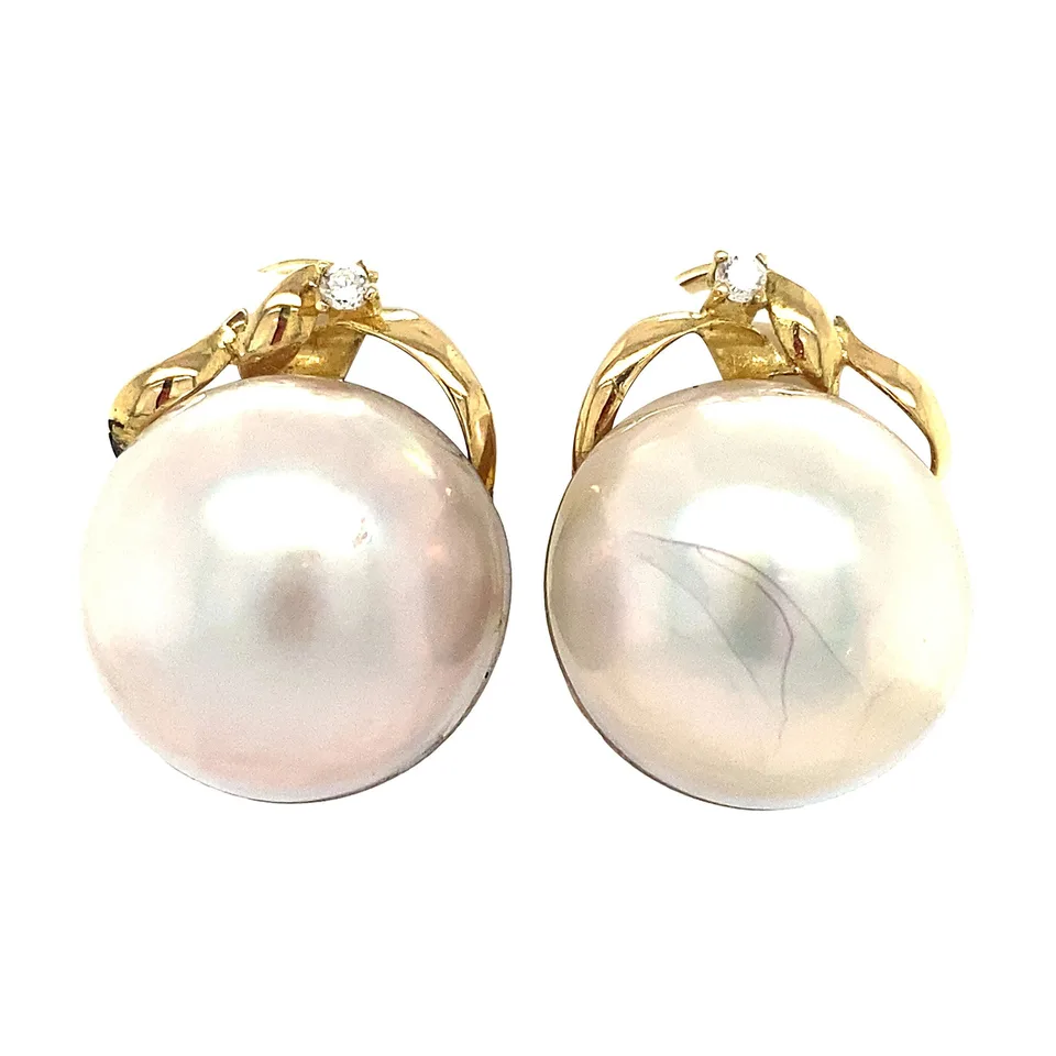 Vintage 14K Gold Clip Earrings with Pearl and Cubic Zirconia