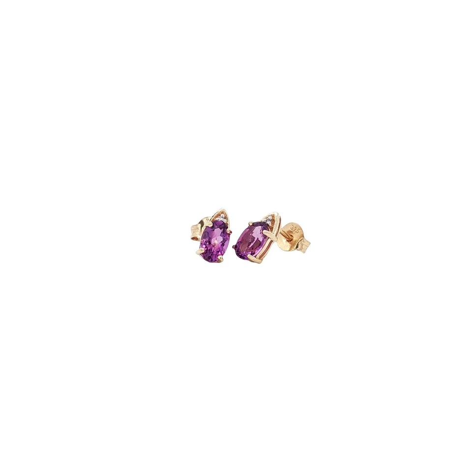 Vintage 9K Gold Earrings with Amethyst and Diamond