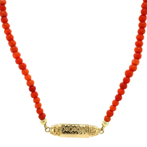 Vintage Red Coral Necklace with 14K Gold Decorative Clasp 46 cm