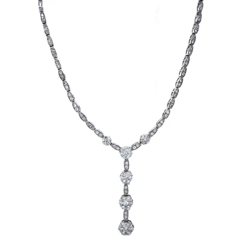 Vintage 18K White Gold Cluster Necklace with Diamond