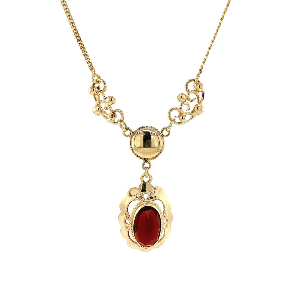 Vintage 14K Gold Fancy Necklace with Garnet 42 cm