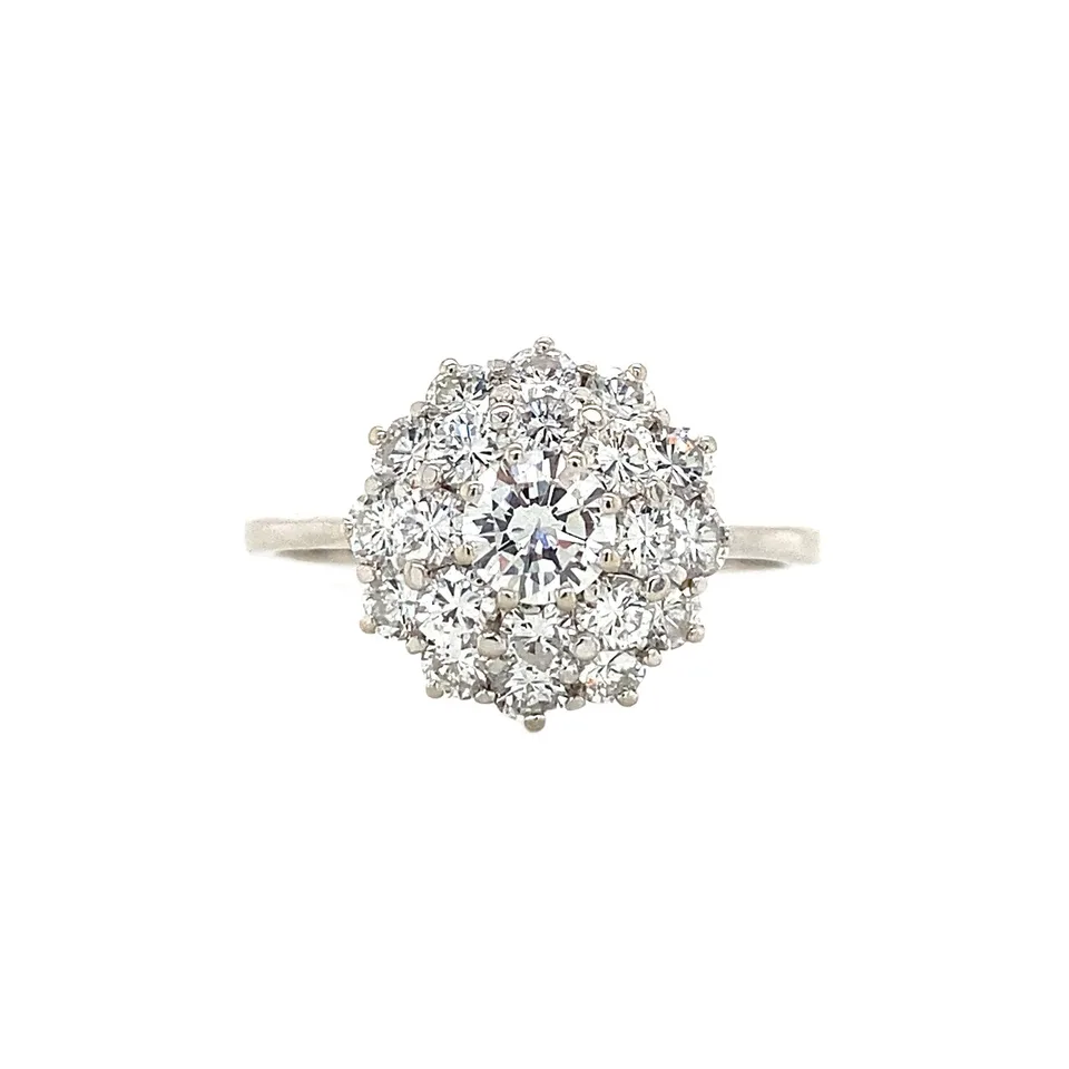 Vintage 14K White Gold Cluster Ring with Diamond