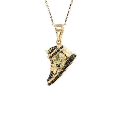 Vintage 14K Gold Nike Shoe Pendant with Cubic Zirconia