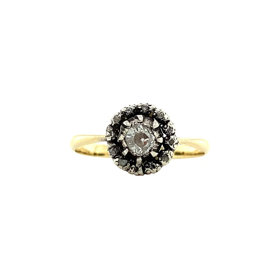 Vintage 14K Gold Cluster Ring with Rose Cut Diamond