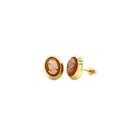 Vintage 14K Gold Stud Earrings with Cameo
