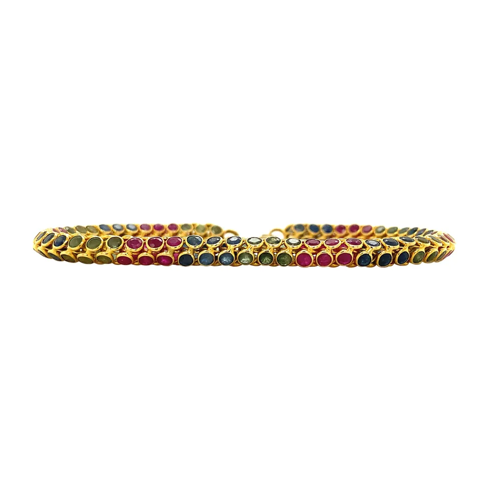 Vintage 18K Gold Bracelet with Sapphire, Emerald and Ruby 18 cm
