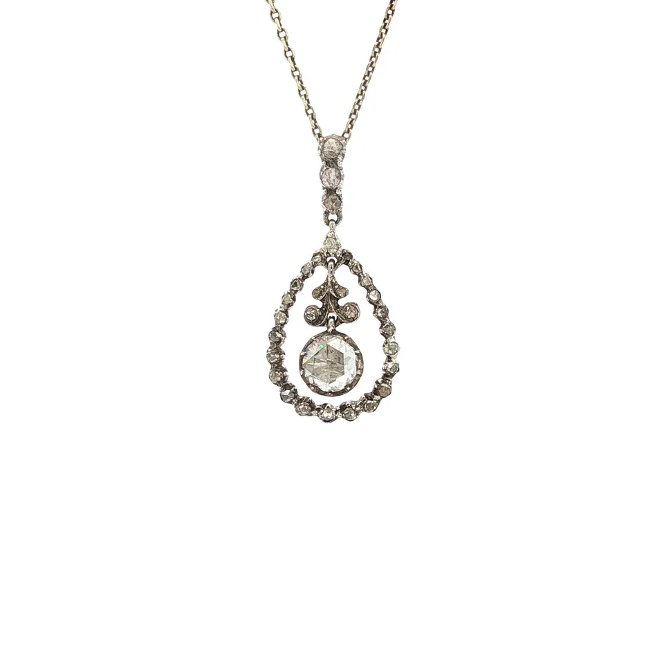Vintage 14K Gold Pendant with Rose Cut Diamond