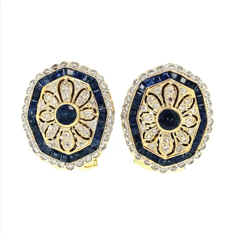 Vintage 18K Gold Drop Earrings with Sapphire and Diamond