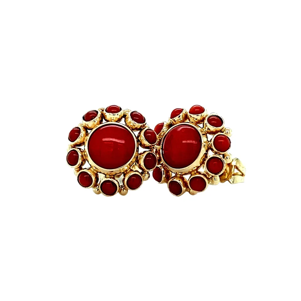 Vintage 14K Gold Stud Earrings with Red Coral