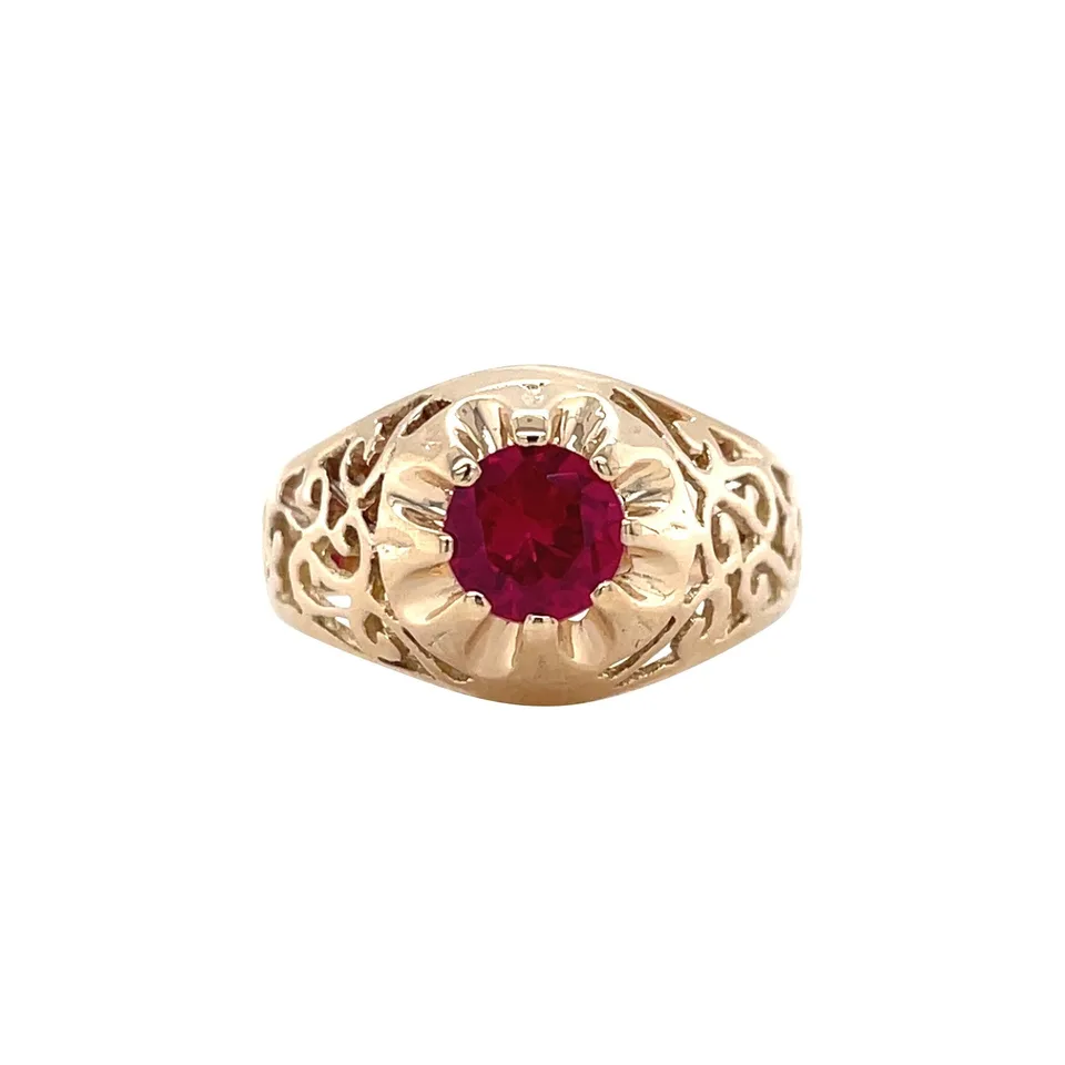 Vintage Rose 12K Gold Ring with Ruby