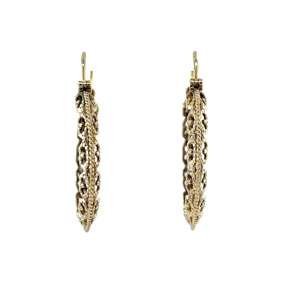 Vintage 14K Gold Fancy Hoop Earrings