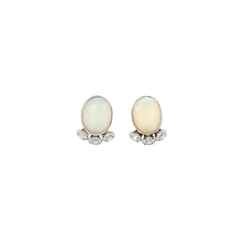 Vintage 14K White Gold Drop Earrings with Opal and Diamond