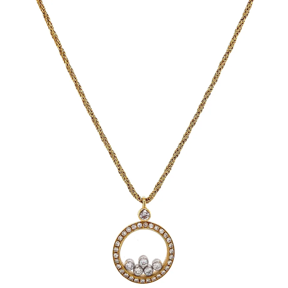 Vintage Chopard 18K Gold Necklace with Happy Diamonds Pendant 43 cm