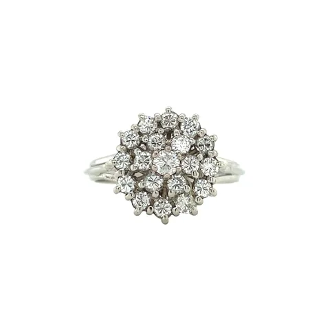 Vintage 18K White Gold Cluster Ring with Diamond