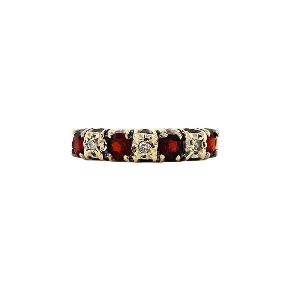 Vintage 9K Gold Half Eternity Ring with Diamond and Ruby