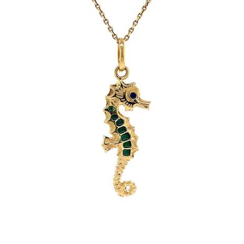 Vintage 18K Gold Seahorse Pendant Enamel