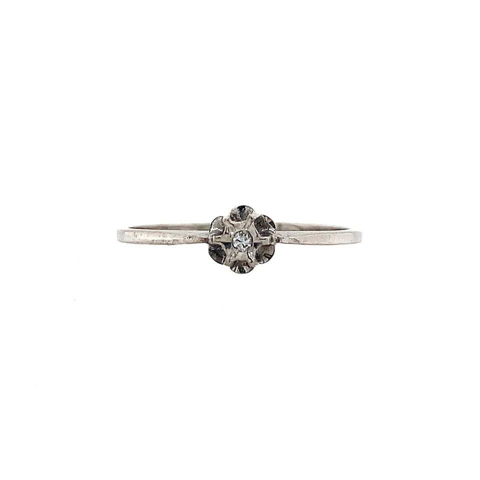 Vintage 14K White Gold Solitaire Ring with Diamond