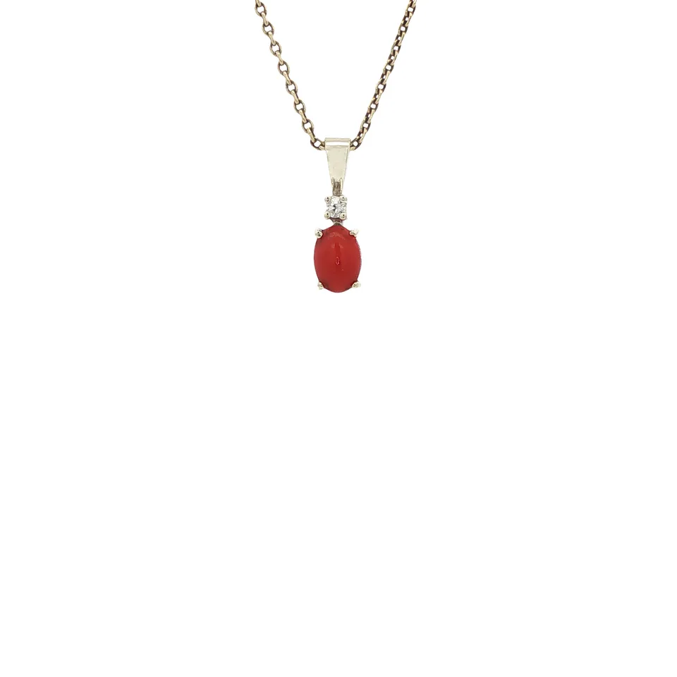 Vintage 8K Gold Pendant with Red Coral and Diamond