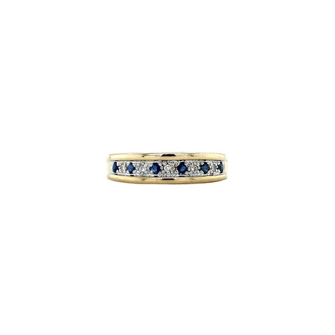 Vintage 14K Gold Half Eternity Ring with Diamond and Sapphire