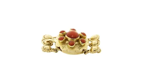 Vintage 14K Gold Decorative Clasp with Red Coral Necklace
