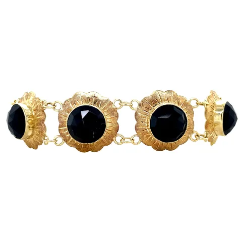 Vintage 14K Gold Boat Link Bracelet with Garnet