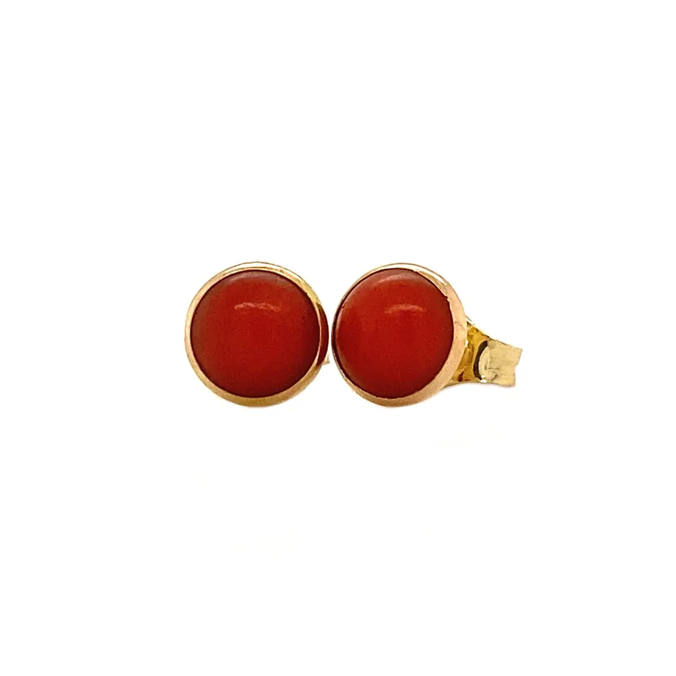 Vintage 14K Gold Stud Earrings with Red Coral